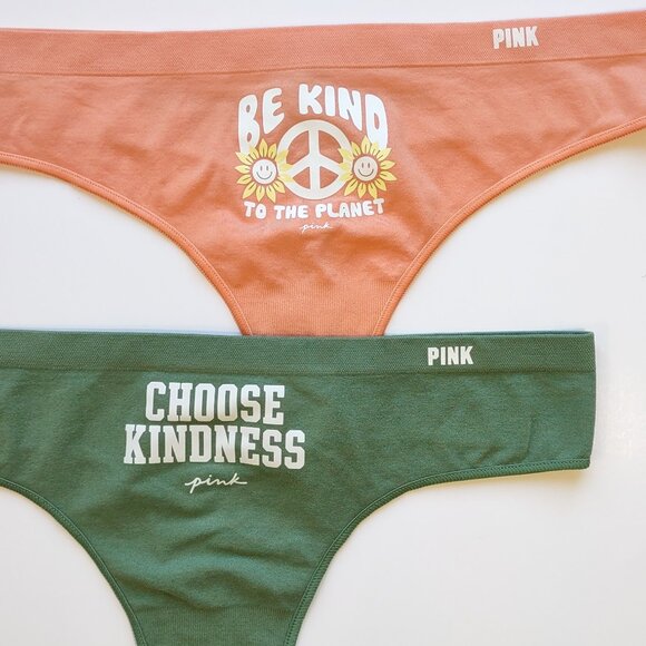 PINK Victoria's Secret Lot of 2 Thong Panties 'Be Kind & Choose Kindness' Medium - Picture 6 of 9